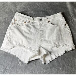Levi's 501 Shorts Womens W28 White Denim High Rise Button Fly Cutoff Frayed Hem